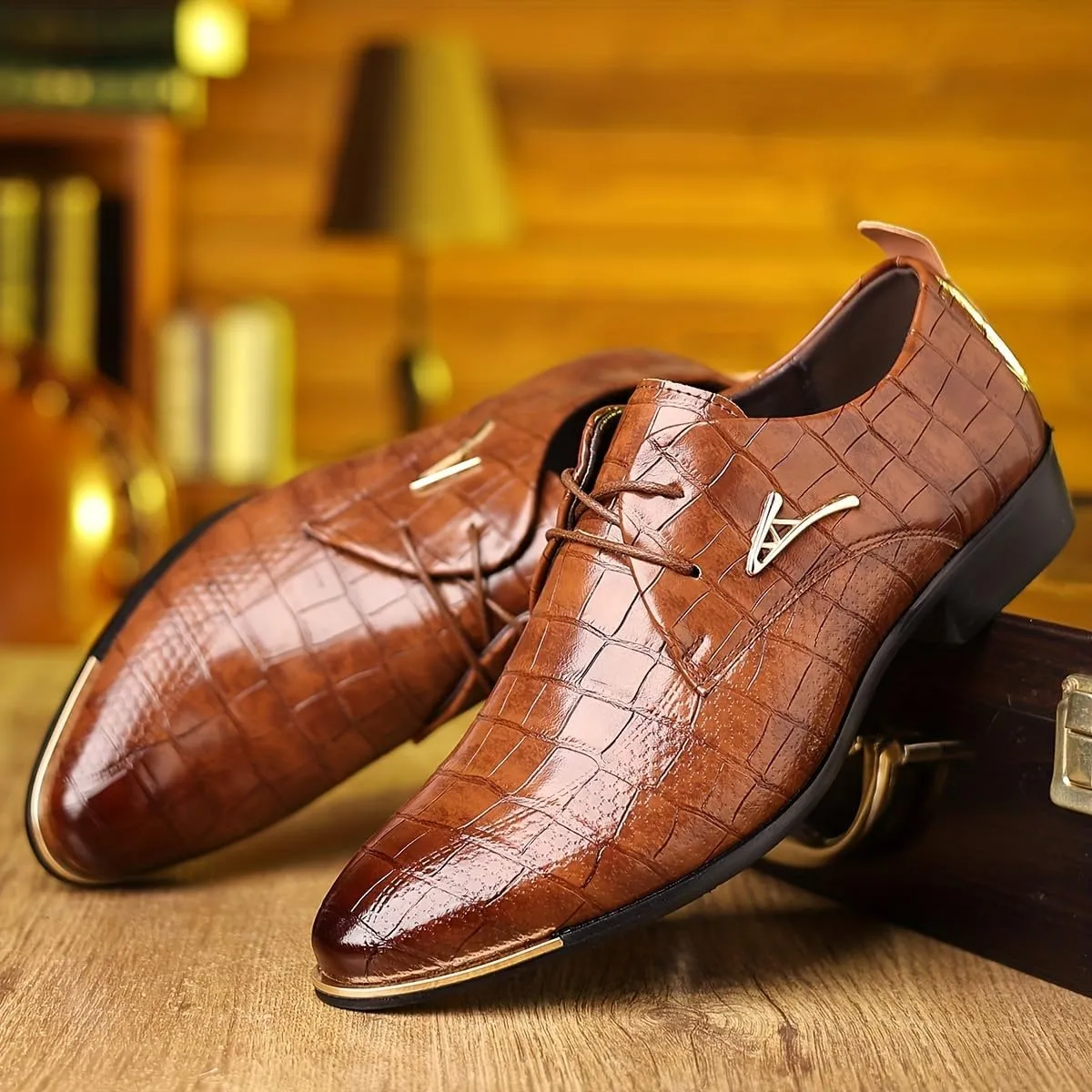 Men's PU Leather Oxford Shoes, Formal Dress Shoes for Wedding Party Office