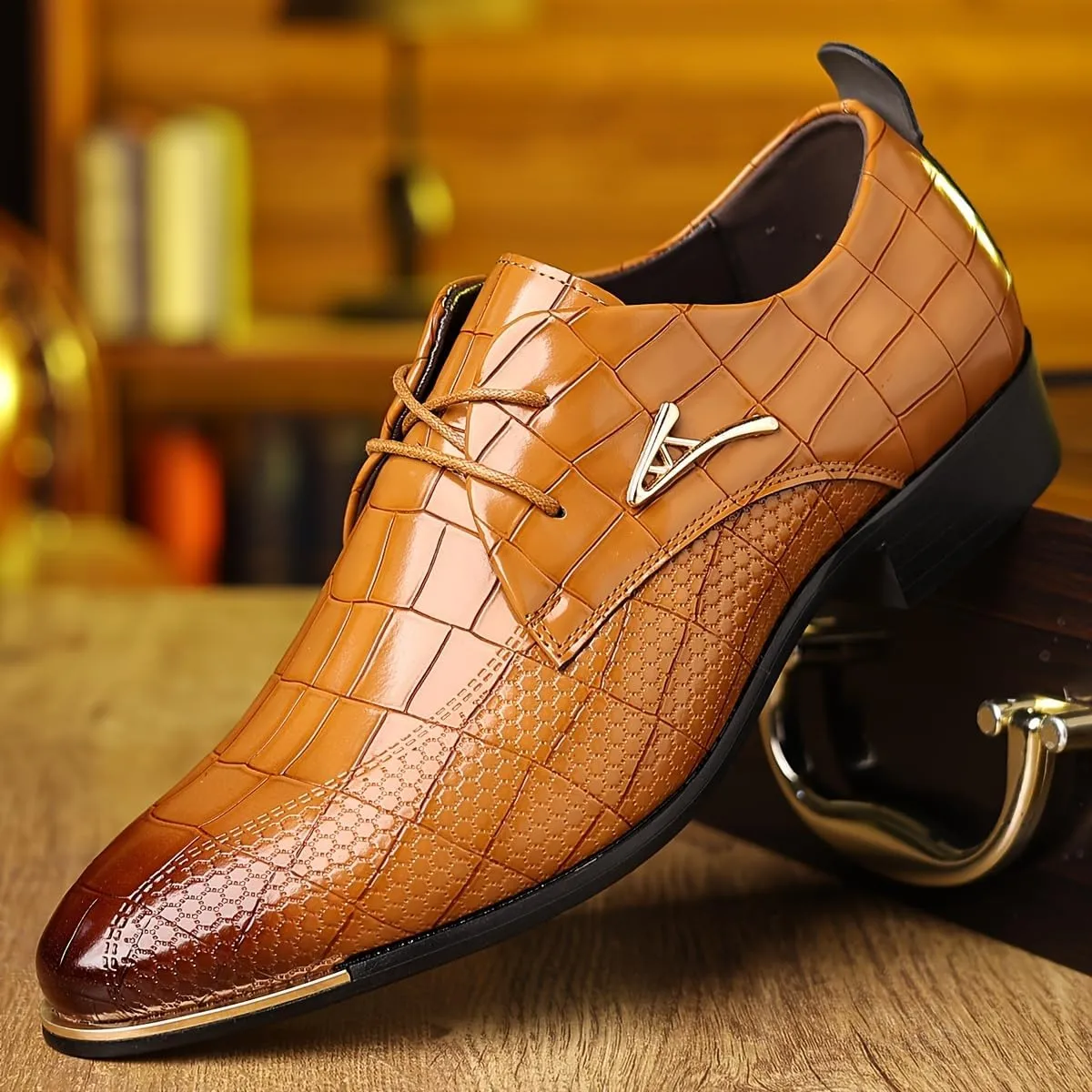 Men's PU Leather Oxford Shoes, Formal Dress Shoes for Wedding Party Office