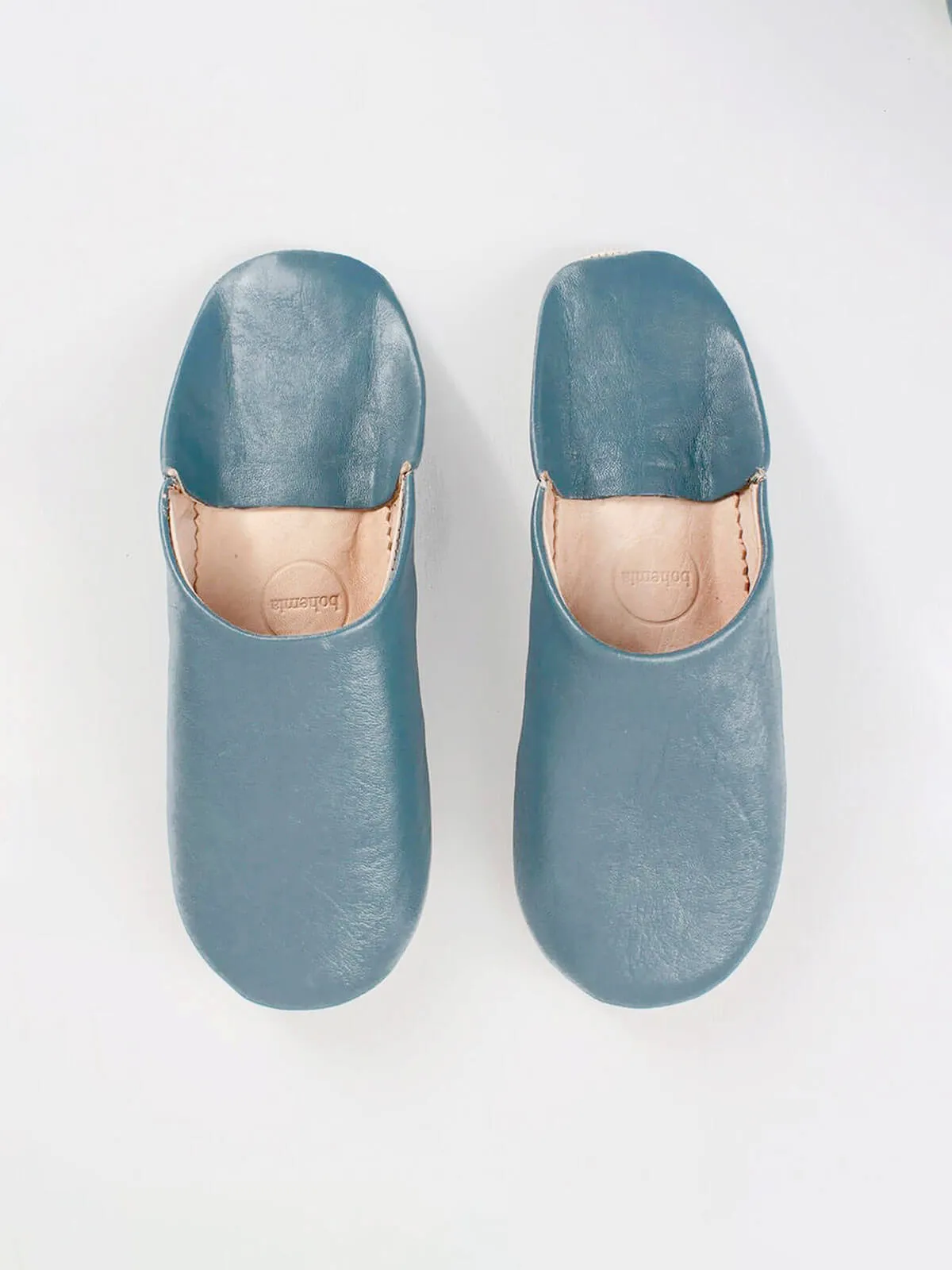 Blue Grey Moroccan Babouche Slippers | Traditional Leather Slip-Ons