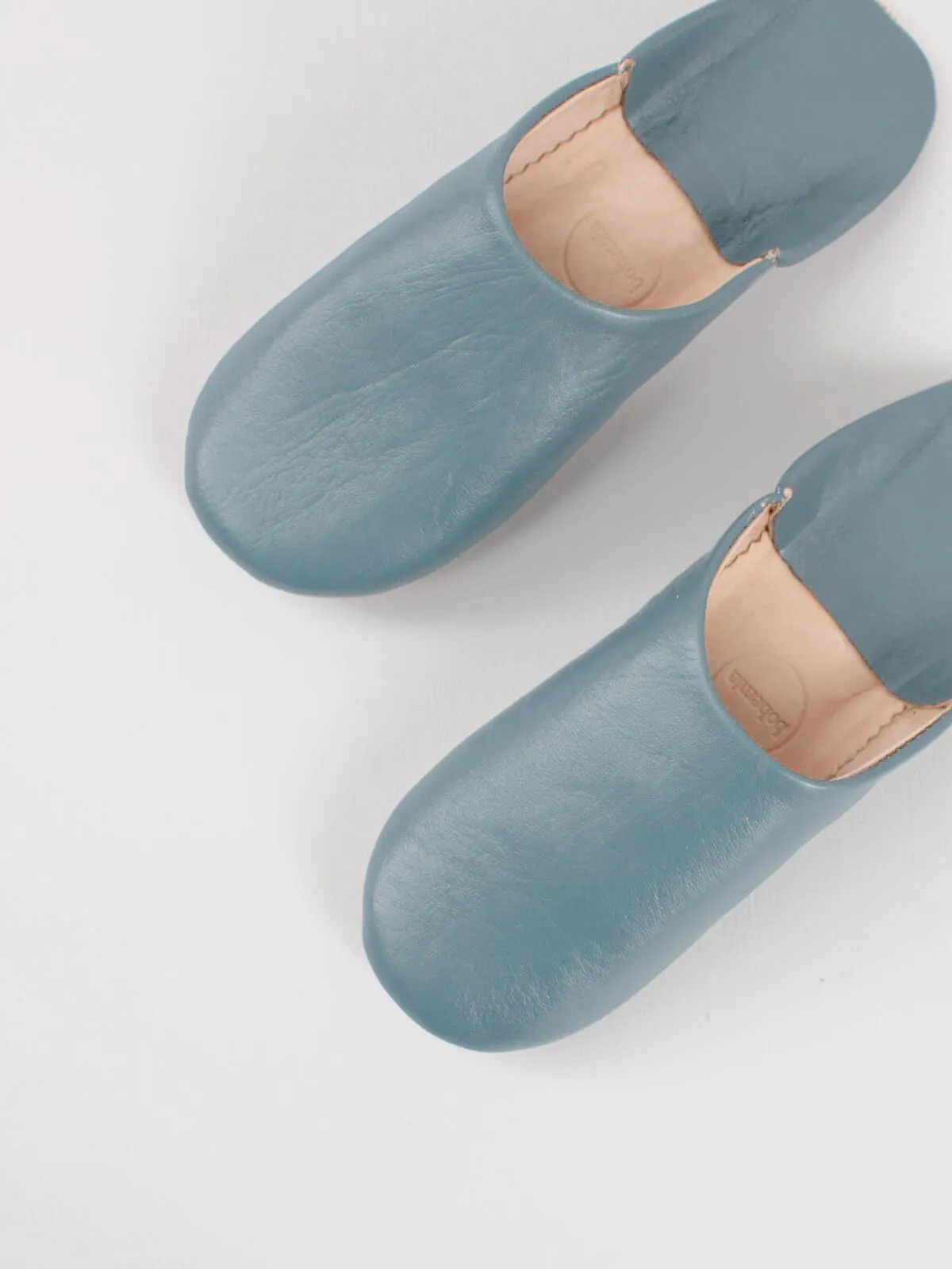 Blue Grey Moroccan Babouche Slippers | Traditional Leather Slip-Ons