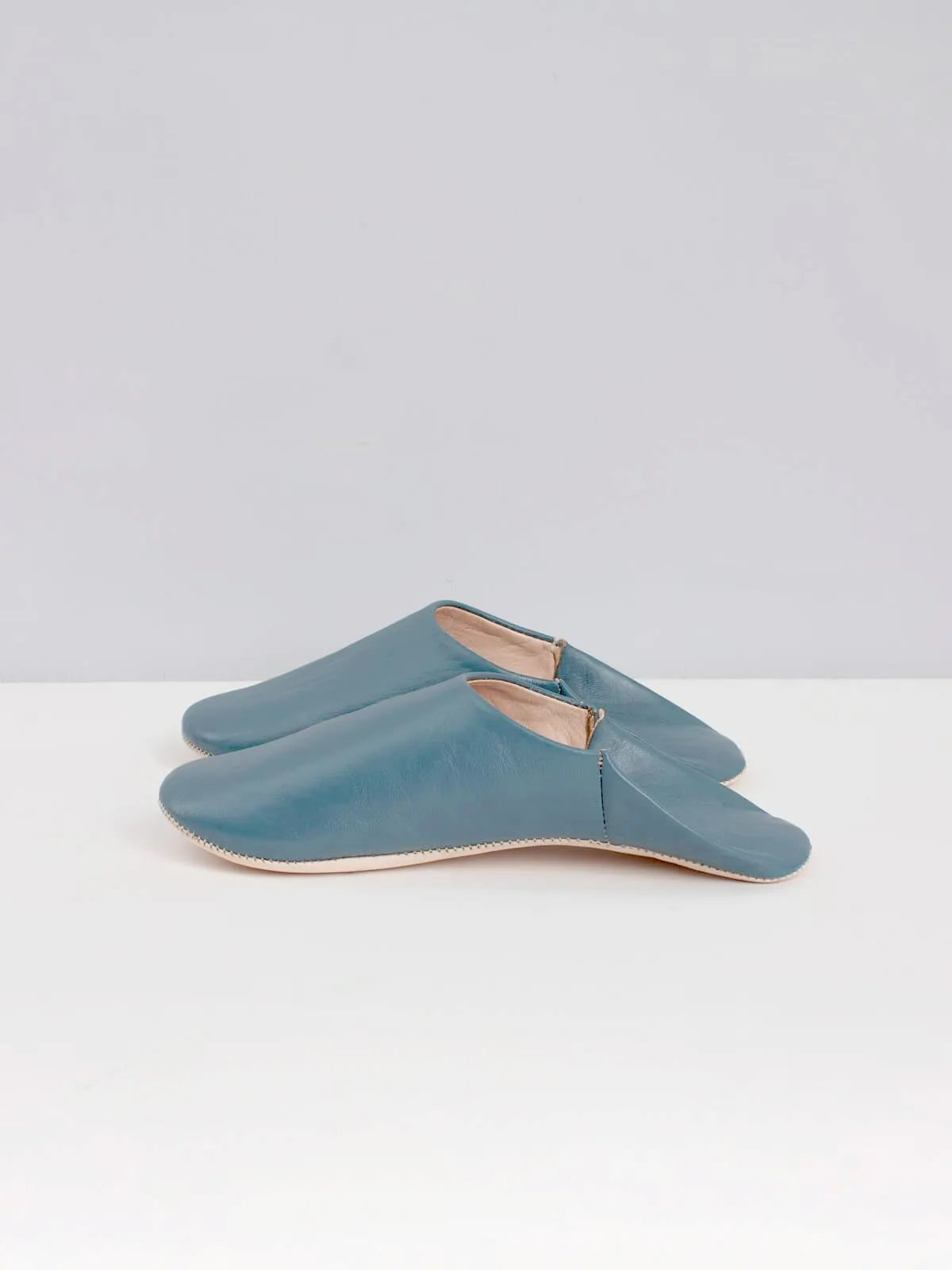 Blue Grey Moroccan Babouche Slippers | Traditional Leather Slip-Ons