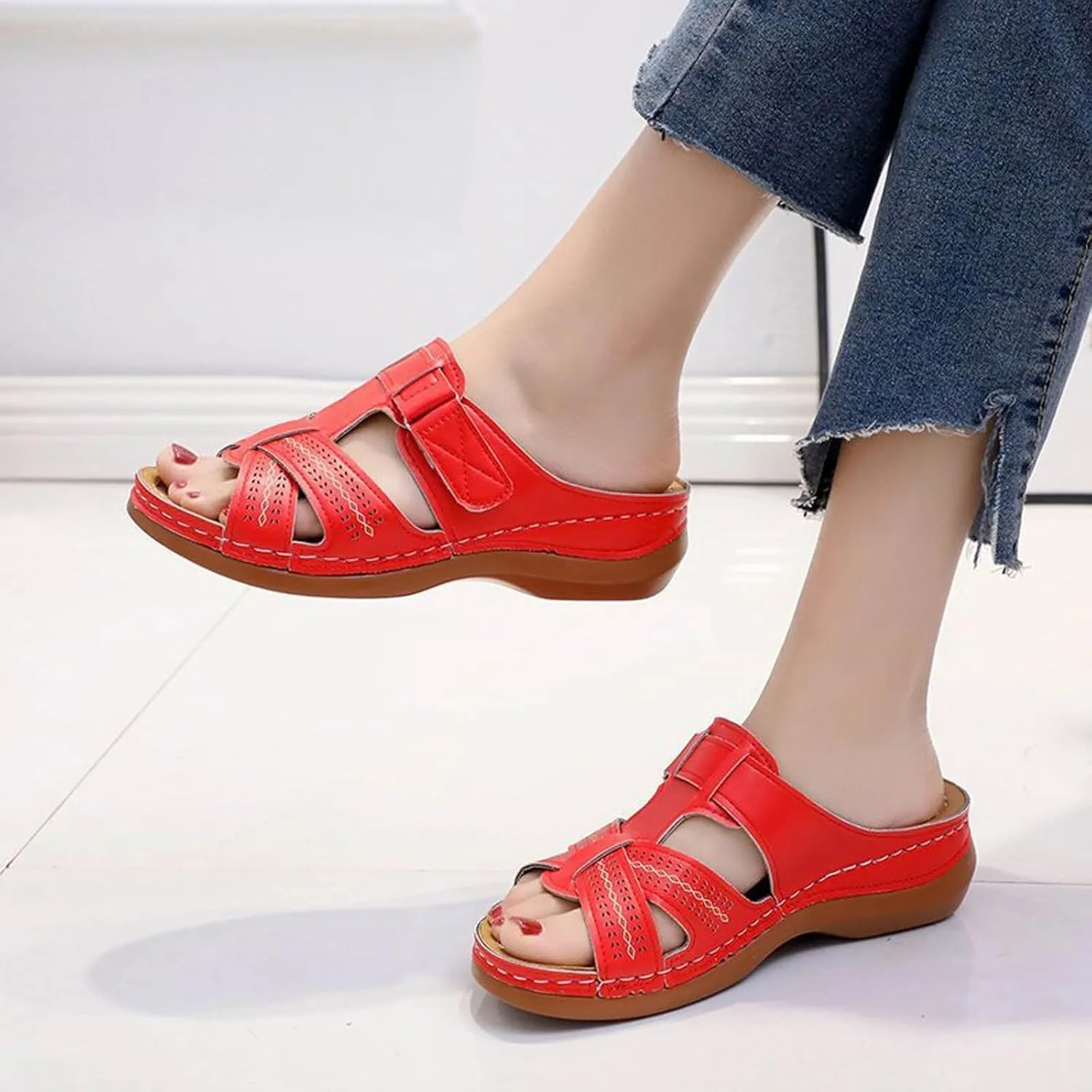 Orthopedic Sandals for Women: Slip On Dressy Summer Comfortable Walking Sandals Lightweight Slides Sandals with Arch Support