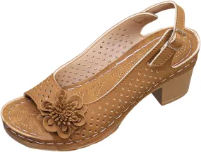 Peep Toe Wedges Heels for Women Leathers Low Heels Sandals Hollow Out Open Toe Breathable Shoes Slingback Casual Beach Shoes