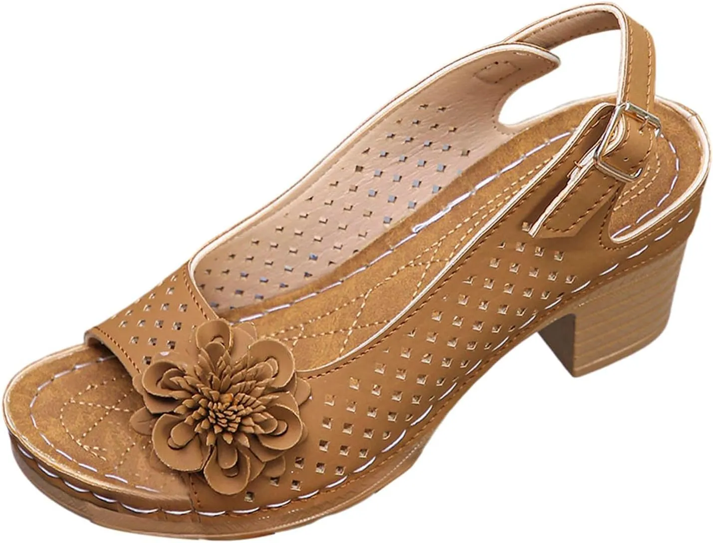 Peep Toe Wedges Heels for Women Leathers Low Heels Sandals Hollow Out Open Toe Breathable Shoes Slingback Casual Beach Shoes