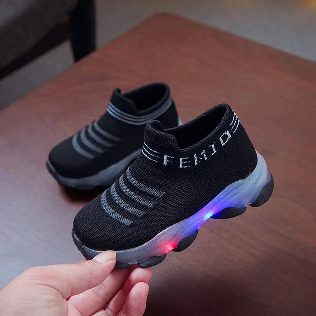 POLG Kids Sneakers for Boys Girls Running Tennis Shoes LED Light Luminous Lightweight Breathable Sport Athletic