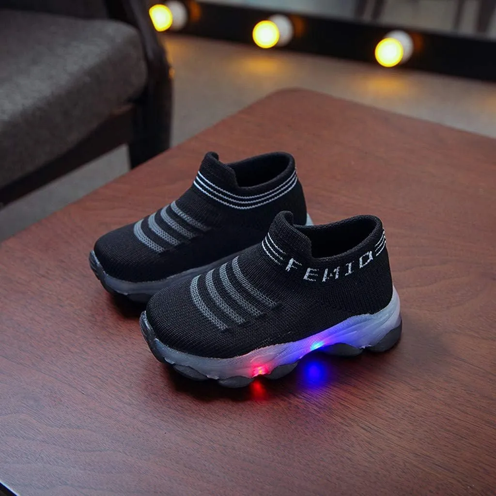 POLG Kids Sneakers for Boys Girls Running Tennis Shoes LED Light Luminous Lightweight Breathable Sport Athletic