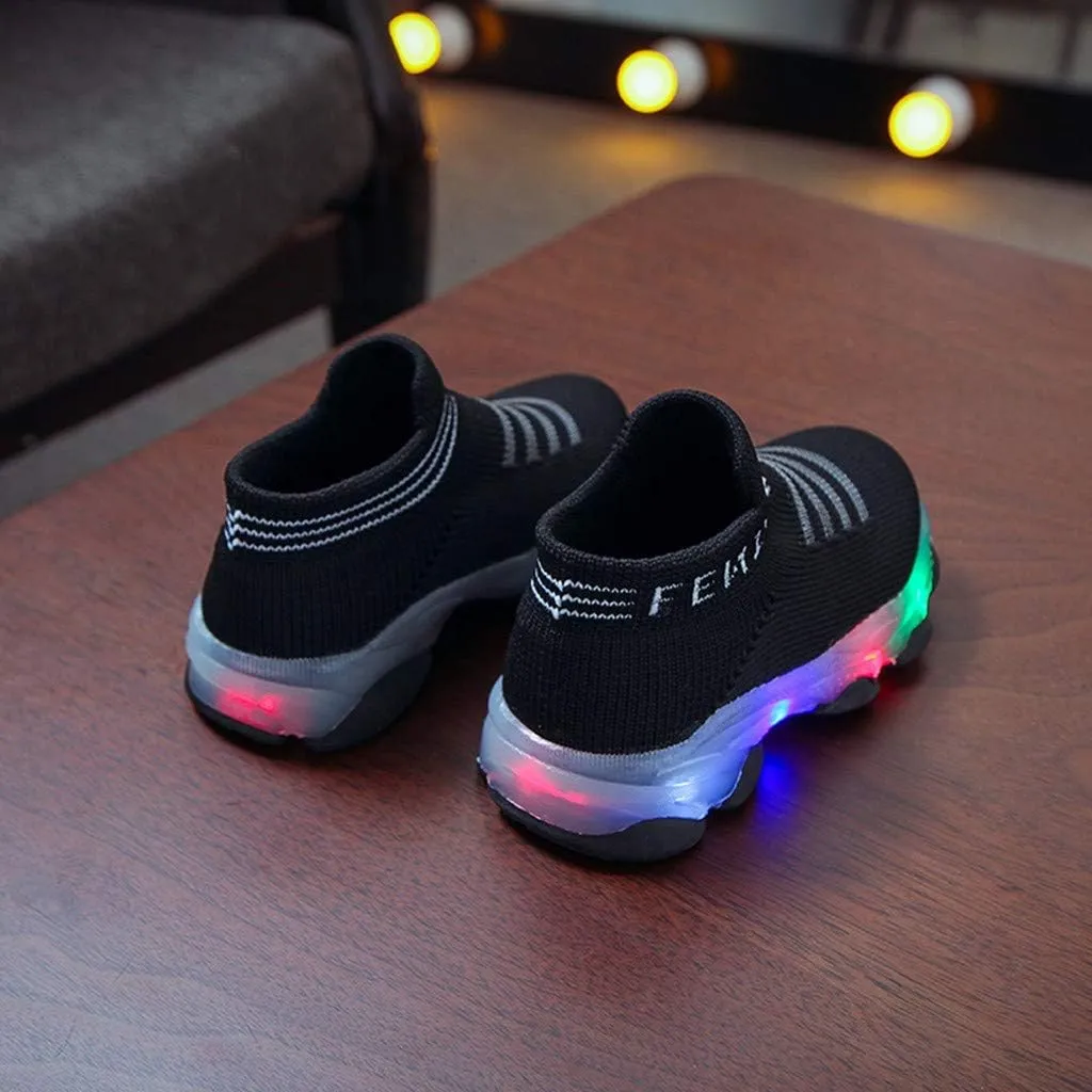 POLG Kids Sneakers for Boys Girls Running Tennis Shoes LED Light Luminous Lightweight Breathable Sport Athletic