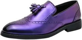 Purple Men Leather Oxfords with Tassel Slip on Mens Shoes Casual Loafers Mens Formal Dress Shoes Leather Shoes for Men