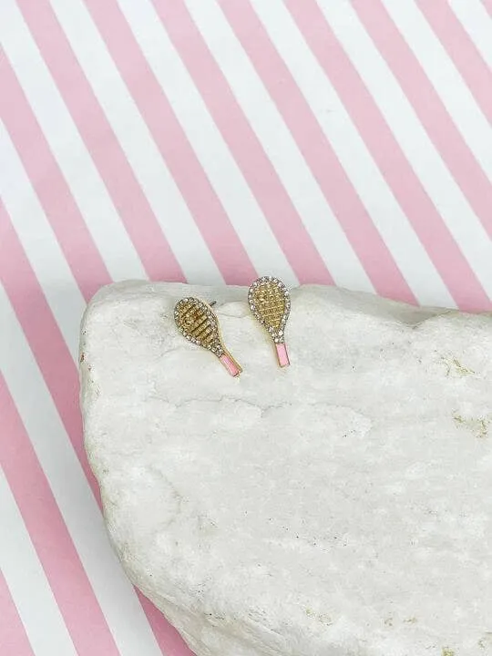 Rhinestone Tennis Racquet Stud Earrings