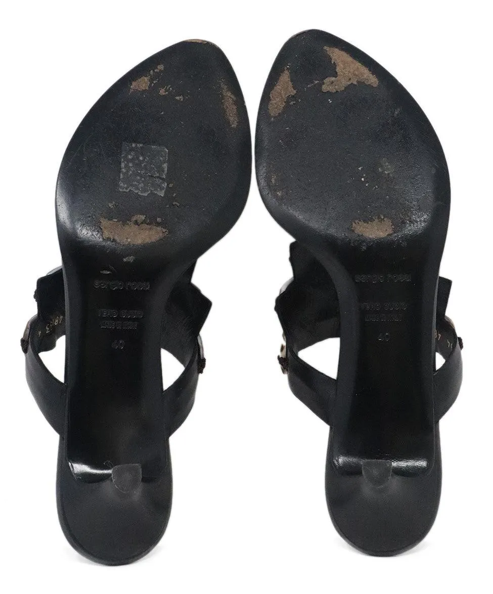 Sergio Rossi Black Leather & Brown Shell Sandals sz 10