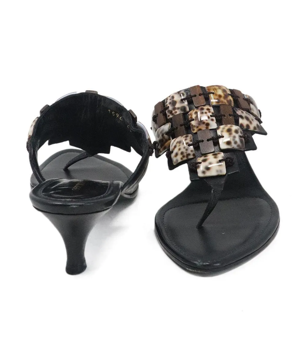 Sergio Rossi Black Leather & Brown Shell Sandals sz 10