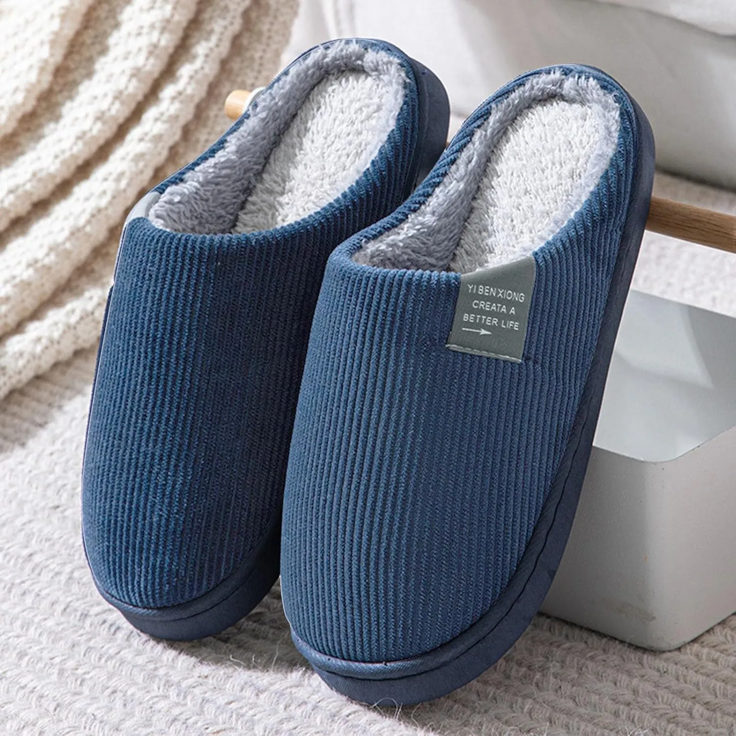 Soft Plush Slippers for Men Comfortable Memory Foam Slippers Fleece Lined Cotton Sock for Men Size 14