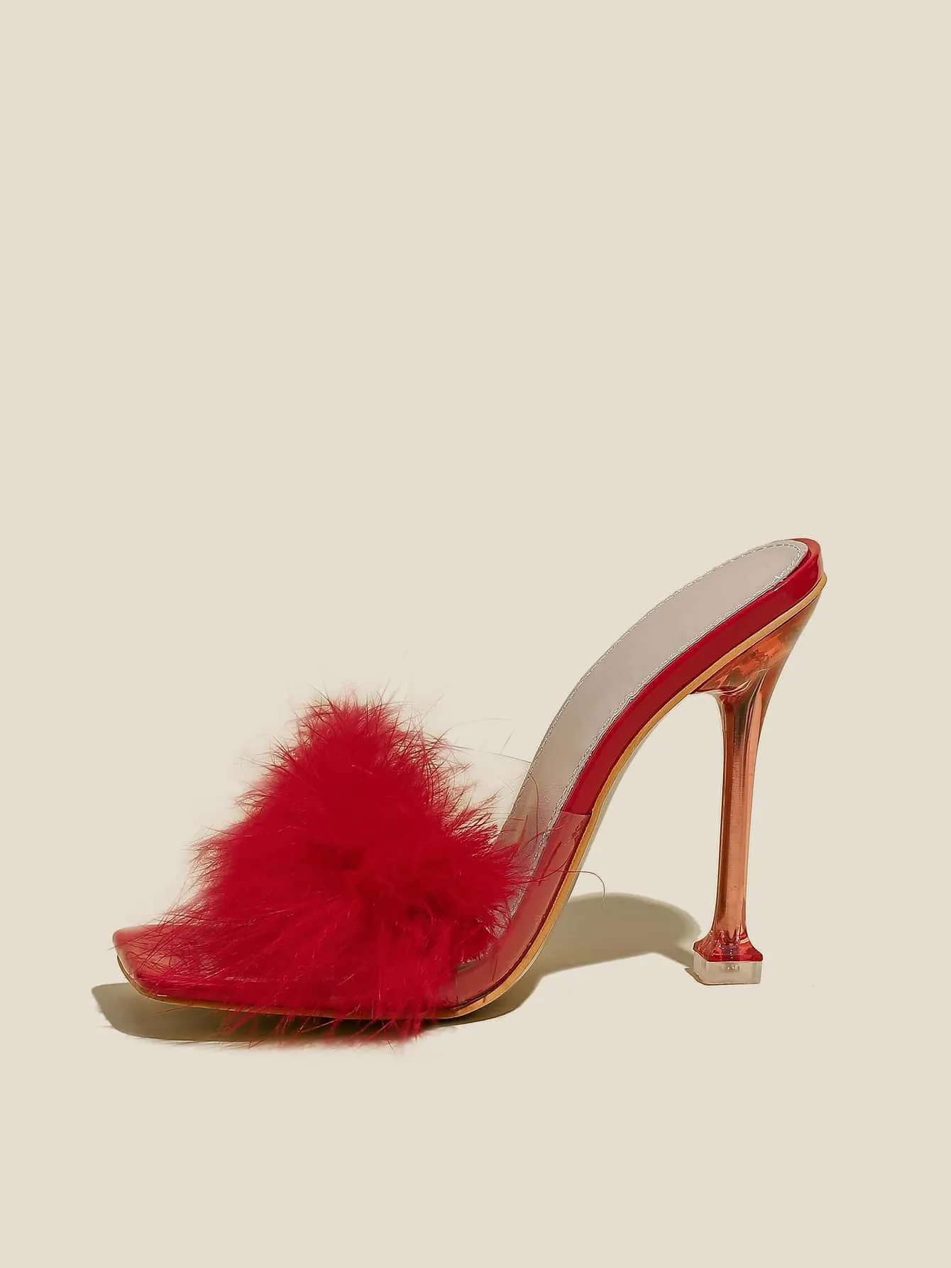 Turkey Feather Stiletto Heeled Mule Sandals