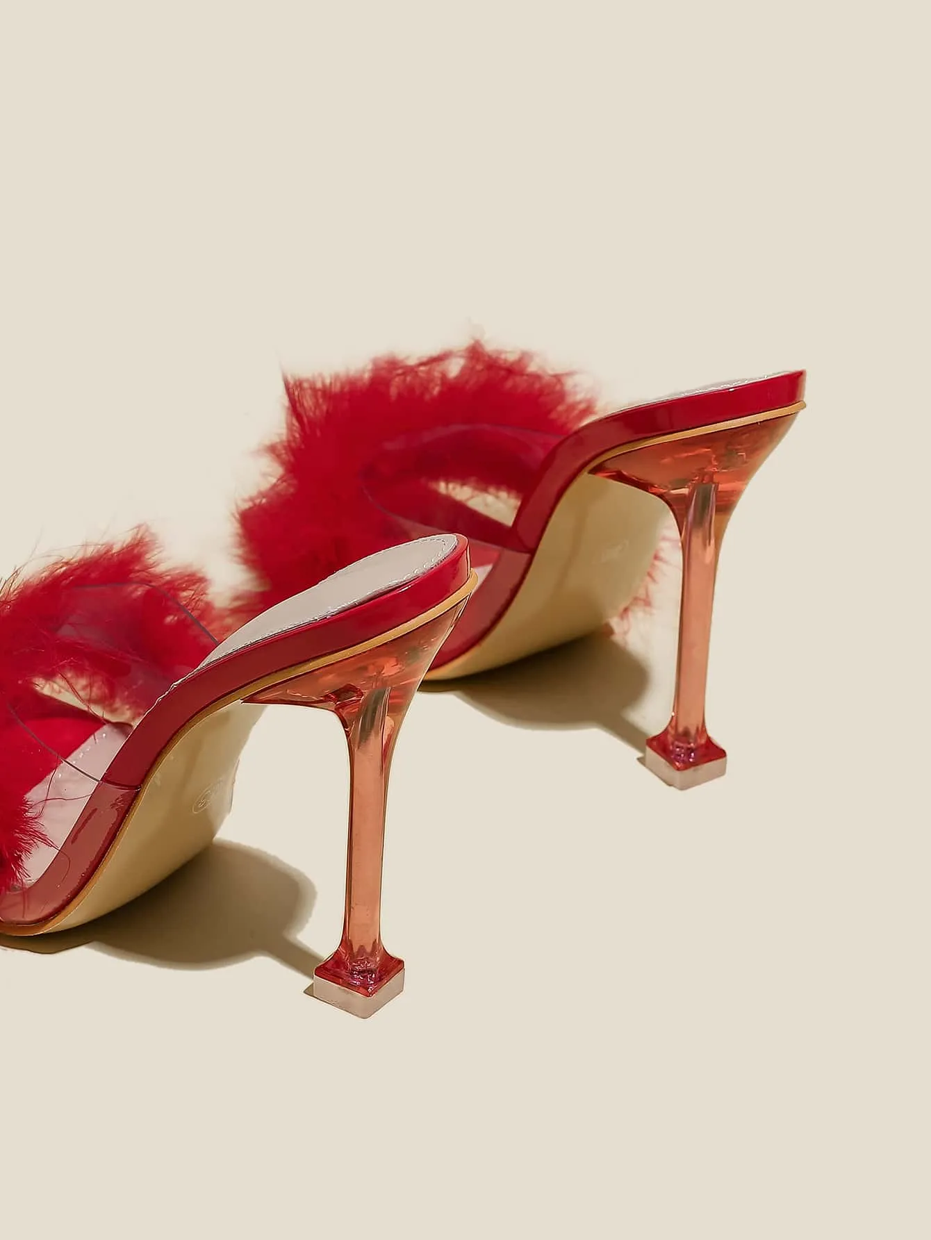 Turkey Feather Stiletto Heeled Mule Sandals