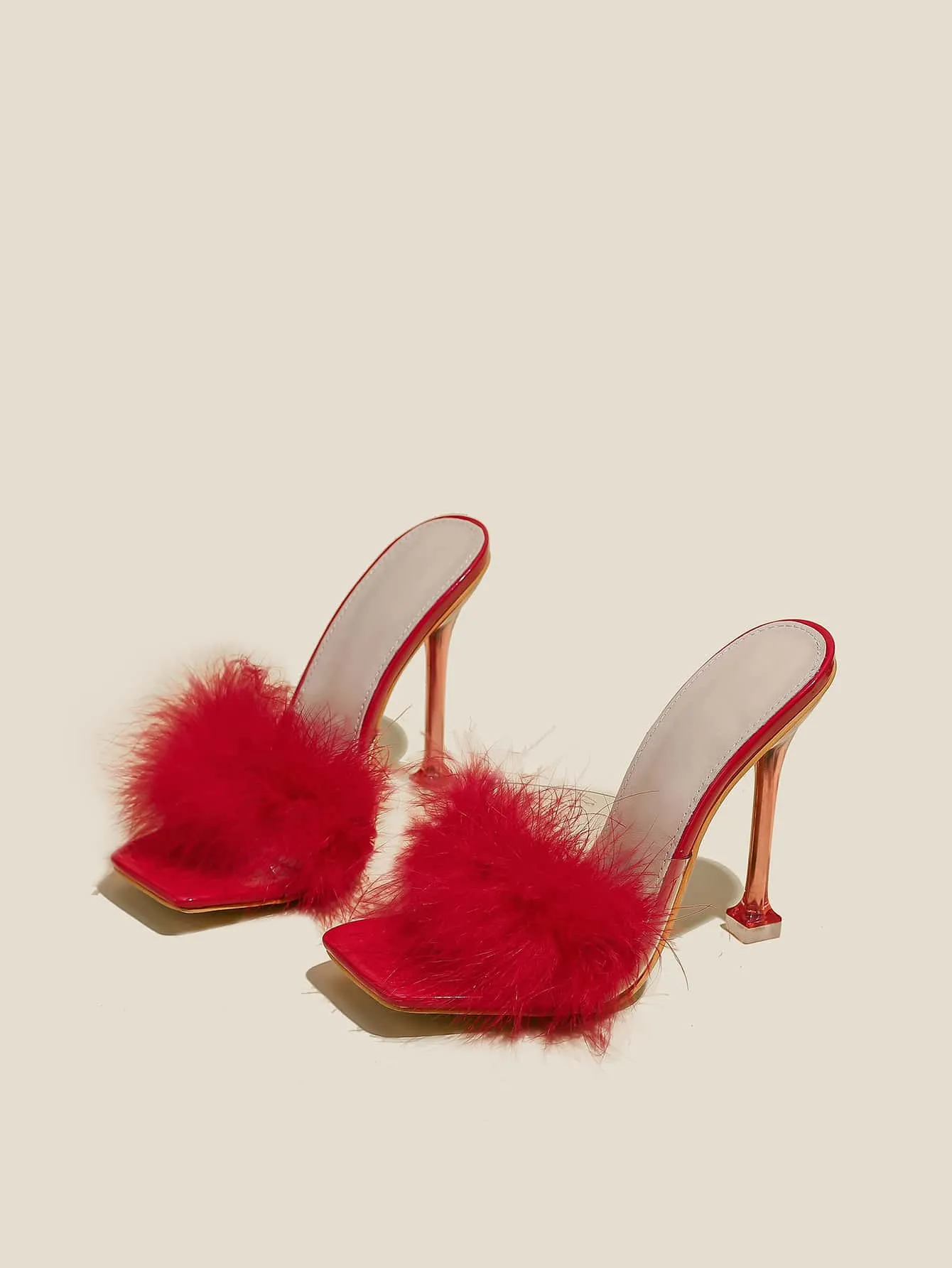 Turkey Feather Stiletto Heeled Mule Sandals