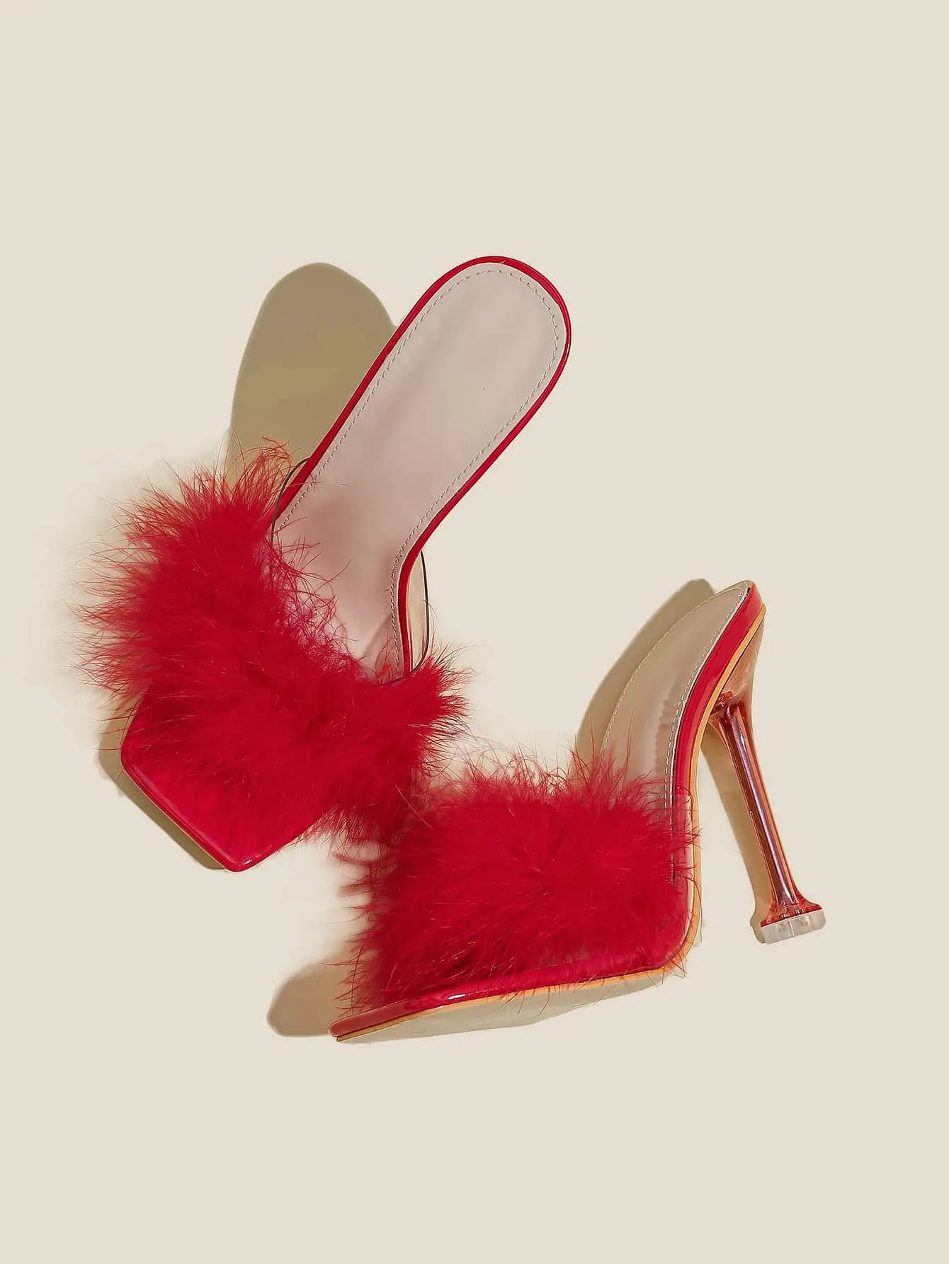Turkey Feather Stiletto Heeled Mule Sandals