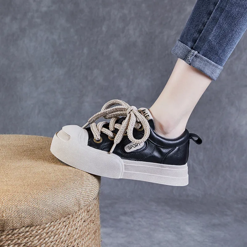 Women Leather Fashion Flat Casual Shoes