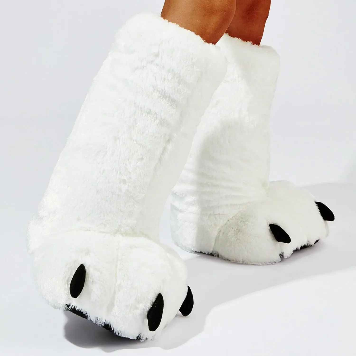 Women's Boot Slippers Ultra High Top Boot Plush Bear Slippers Indoor Floor Full Covered Womens Long Slipper Booties