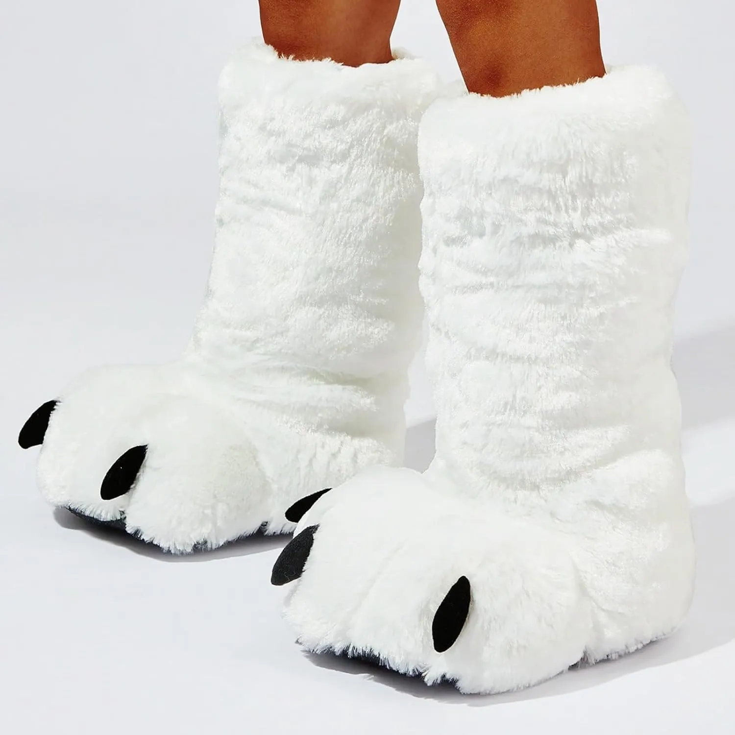 Women's Boot Slippers Ultra High Top Boot Plush Bear Slippers Indoor Floor Full Covered Womens Long Slipper Booties