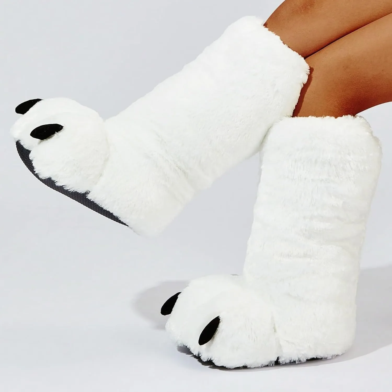 Women's Boot Slippers Ultra High Top Boot Plush Bear Slippers Indoor Floor Full Covered Womens Long Slipper Booties