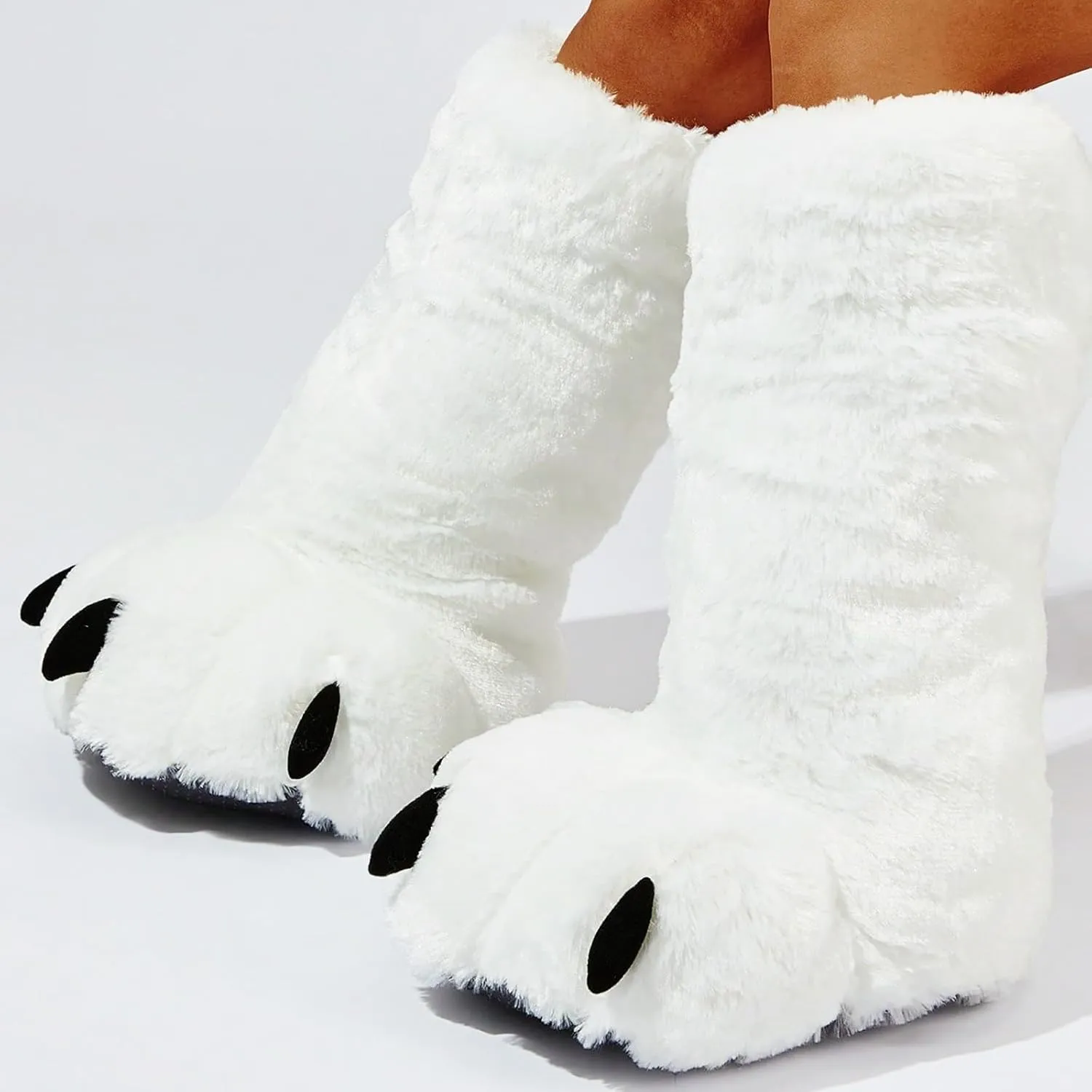 Women's Boot Slippers Ultra High Top Boot Plush Bear Slippers Indoor Floor Full Covered Womens Long Slipper Booties