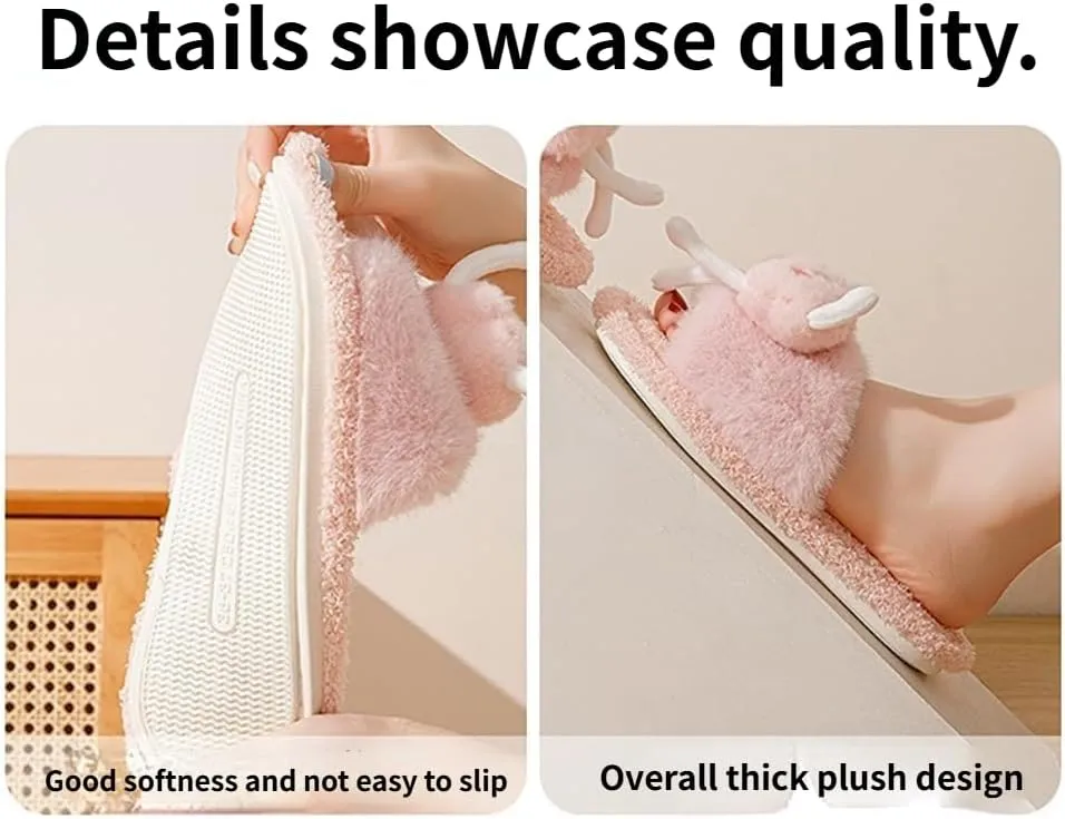 Women's Cartoon 3D Dolls Plush Fuzzy Slippers Open Toe Warm Indoor Cotton Non-slip Breathable Slippers