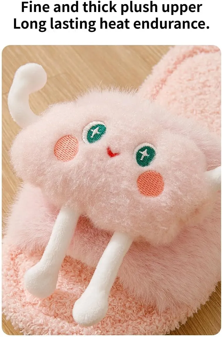 Women's Cartoon 3D Dolls Plush Fuzzy Slippers Open Toe Warm Indoor Cotton Non-slip Breathable Slippers