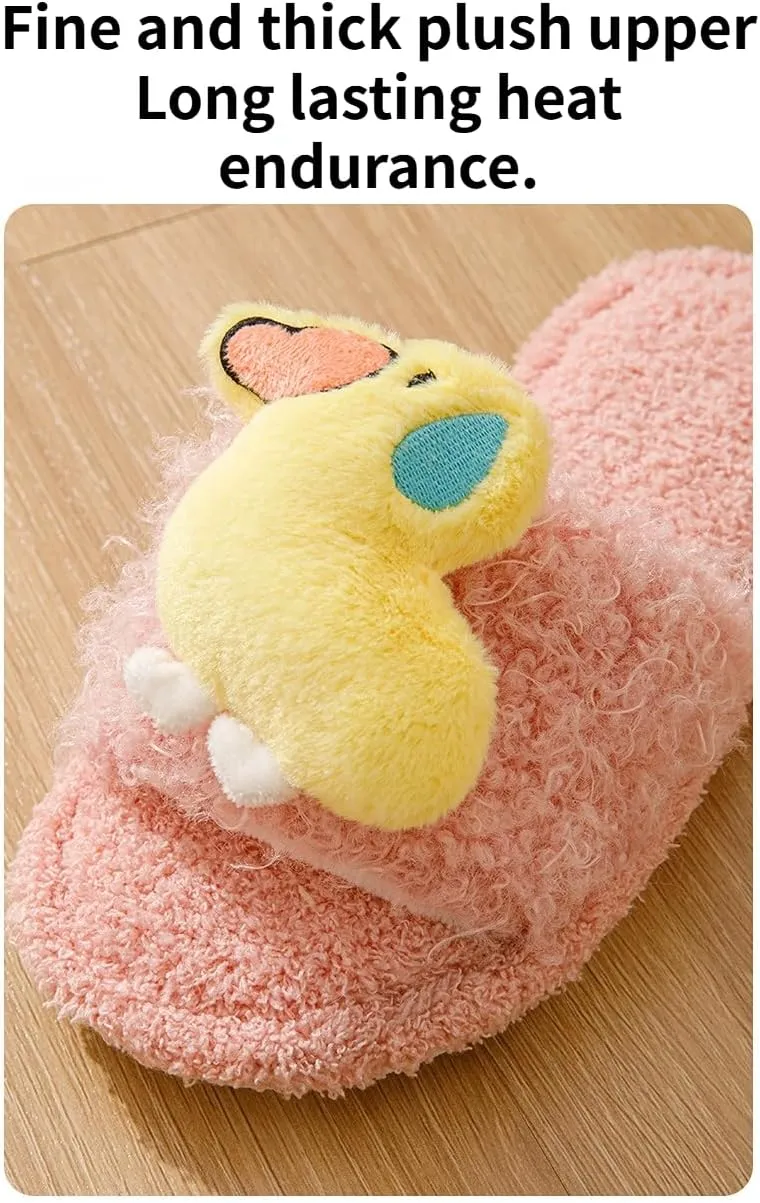 Women's Cartoon Slippers Fuzzy Fluffy Cute Warm House Shoes Non-slip Breathable Open Toe Indoor and Outdoor