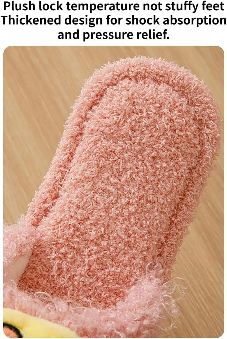 Women's Cartoon Slippers Fuzzy Fluffy Cute Warm House Shoes Non-slip Breathable Open Toe Indoor and Outdoor