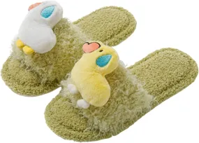Women's Cartoon Slippers Fuzzy Fluffy Cute Warm House Shoes Non-slip Breathable Open Toe Indoor and Outdoor
