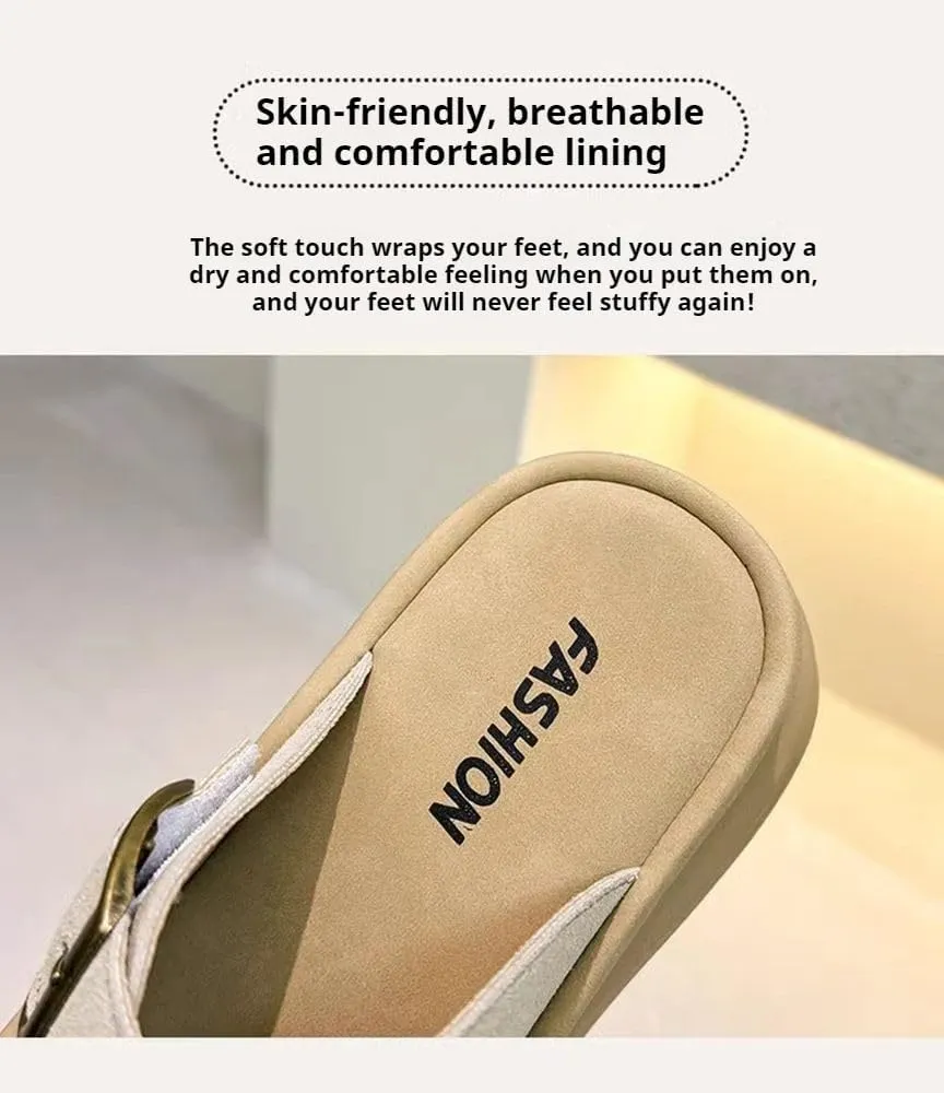 Womens Flat Sandals for Women Double Buckle Adjustable Slide Shoes Slip on Open Toe Soft Sole Comfort Sandals
