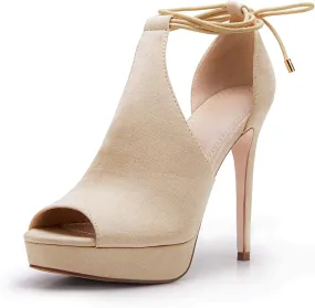 Womens Peep Toe Platform Heels Sexy Sandals Strappy Lace Up Tie Stilettos Dress Pumps Shoes
