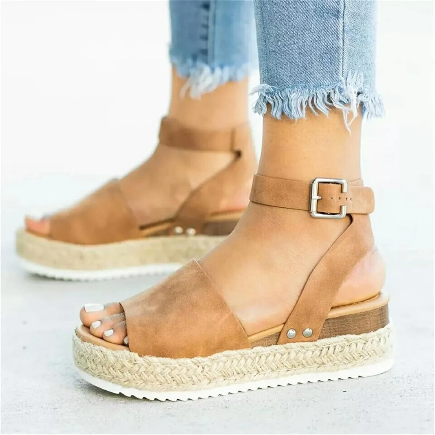 Womens Platform Ankle Strap Sandals Leopard Print Shoes Flatform Wedge Espadrilles Casual Comfortable Dressy Summer Shoes