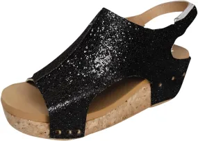 Womens Sandals Dressy Sequin Open Toe Platform Wedges Heels For Women Ankle Buckle High Heeled Sandals Summer Shoes