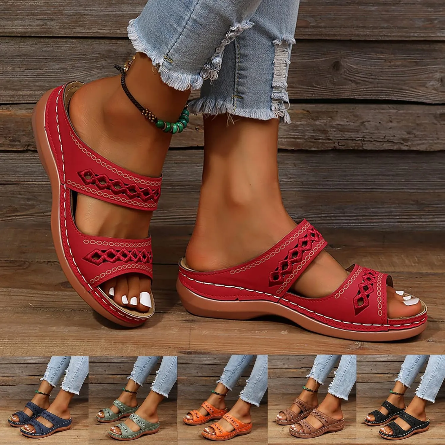 ZSpzx Wedge Sandals For Women 2025,Women's Slide Sandals,Arch Support Flip Flops Thong Slippers Comfortable Summer Dressy Casual Sandals Orthopedic Walking Beach Shoes Slip On Hollow Out Slippers