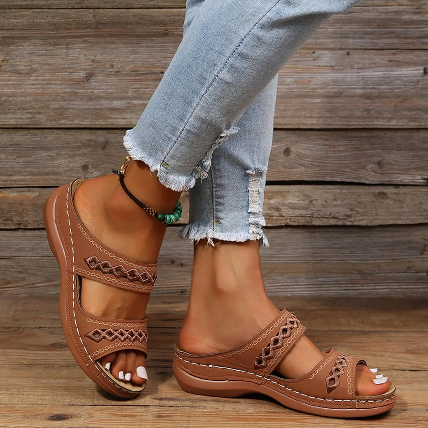 ZSpzx Wedge Sandals For Women 2025,Women's Slide Sandals,Arch Support Flip Flops Thong Slippers Comfortable Summer Dressy Casual Sandals Orthopedic Walking Beach Shoes Slip On Hollow Out Slippers