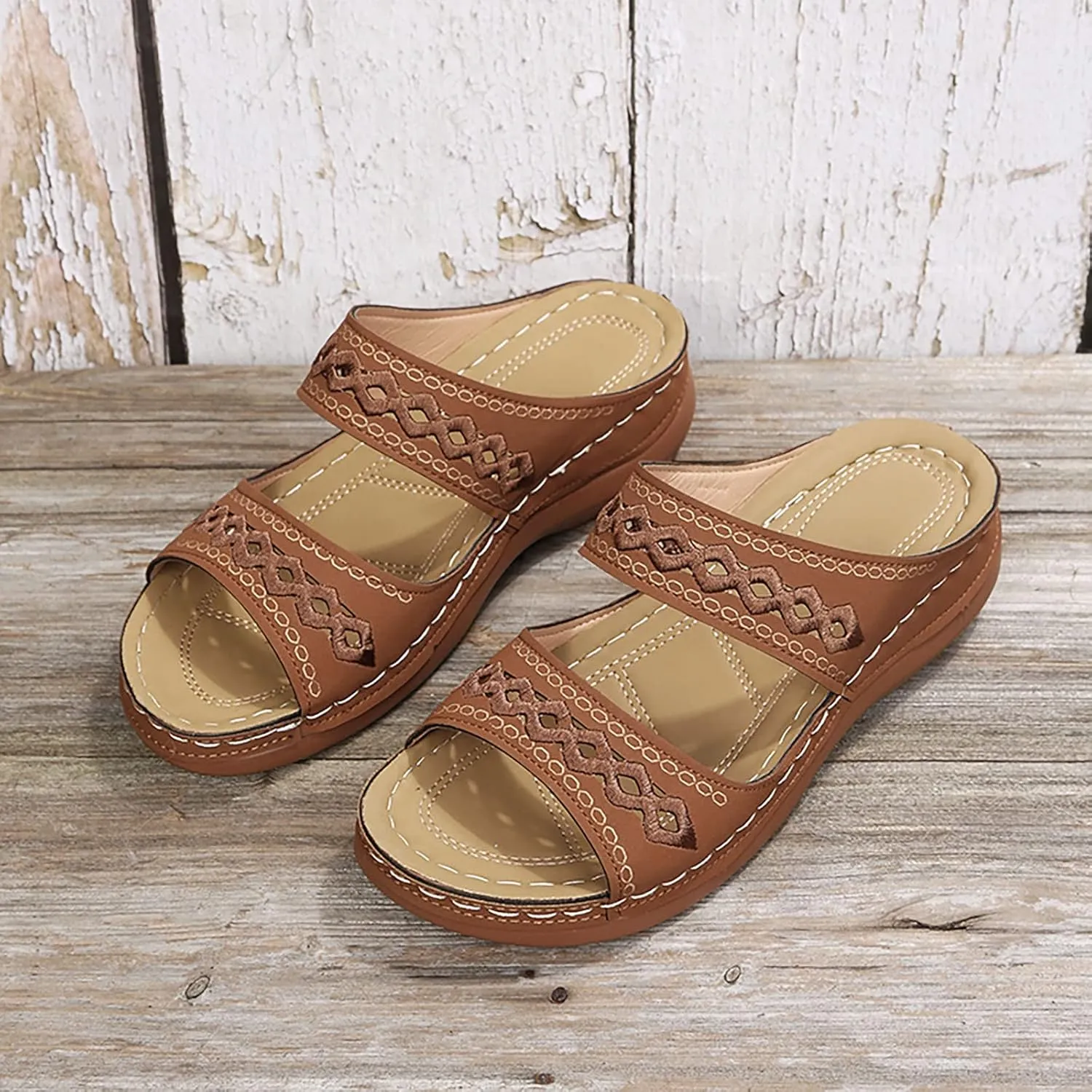 ZSpzx Wedge Sandals For Women 2025,Women's Slide Sandals,Arch Support Flip Flops Thong Slippers Comfortable Summer Dressy Casual Sandals Orthopedic Walking Beach Shoes Slip On Hollow Out Slippers